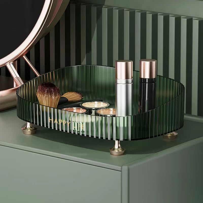 DEAMACE Makeup Perfume Organizer  Vanity Tray  Cosmetic Skincare Organizer  Countertop Organizer Tray for Bathroom Vanity Dresser Table  Green - Image 5